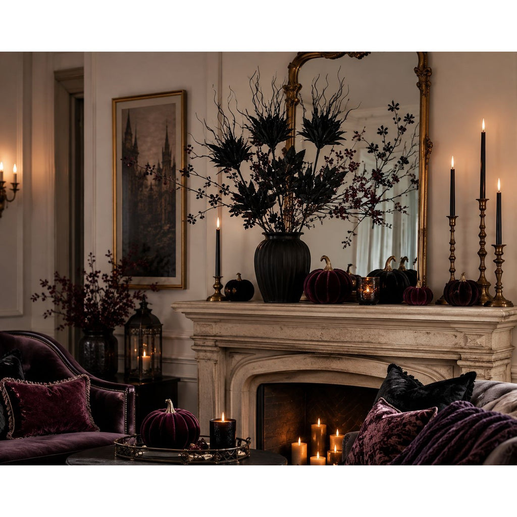 Set of 3 Black Halloween Flowers, 28 Inch Artificial Silk Stems, Wired Gothic Focal Blooms for Moody Decor