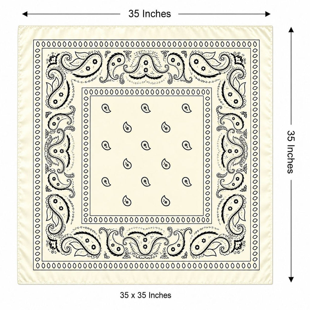 Ivory Black Paisley Wild Rag Scarf, 35 x 35 Inch Satin Square