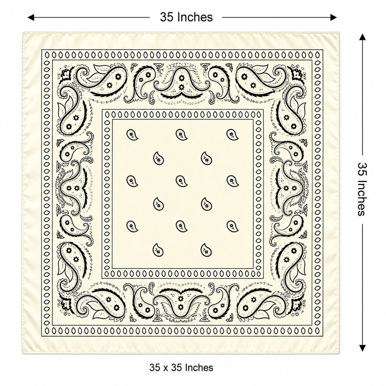 Ivory Black Paisley Wild Rag Scarf, 35 x 35 Inch Satin Square