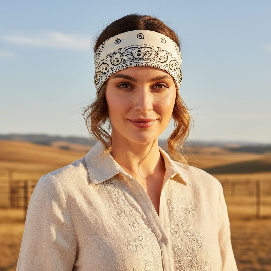 Ivory Black Paisley Wild Rag Scarf, 35 x 35 Inch Satin Square