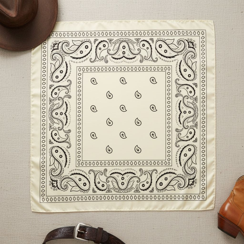 Ivory Black Paisley Wild Rag Scarf, 35 x 35 Inch Satin Square