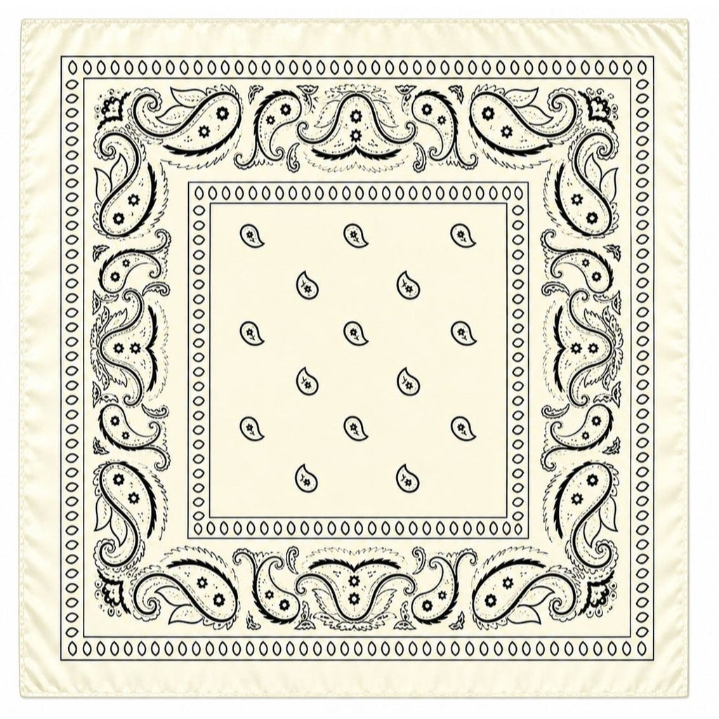 Ivory Black Paisley Wild Rag Scarf, 35 x 35 Inch Satin Square