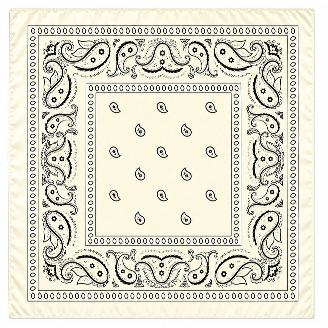 Ivory Black Paisley Wild Rag Scarf, 35 x 35 Inch Satin Square