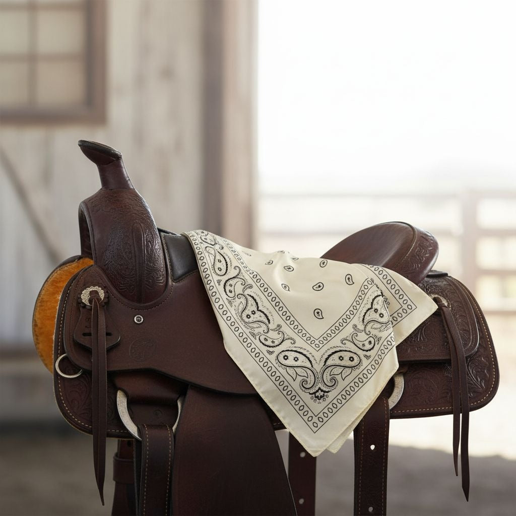 Ivory Black Paisley Wild Rag Scarf, 35 x 35 Inch Satin Square