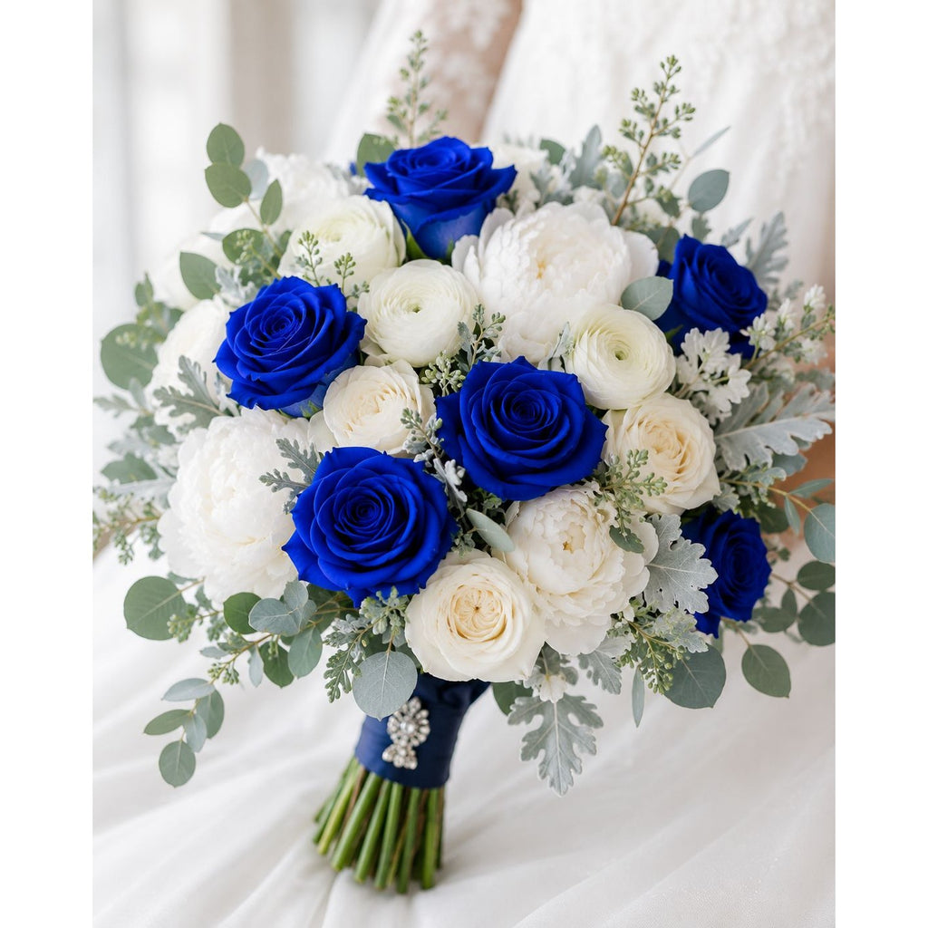 Royal Blue Artificial Roses 6 Stems Faux Silk Rose Bouquet Wedding Flowers Home Decor Floral Supplies Centerpiece Decor
