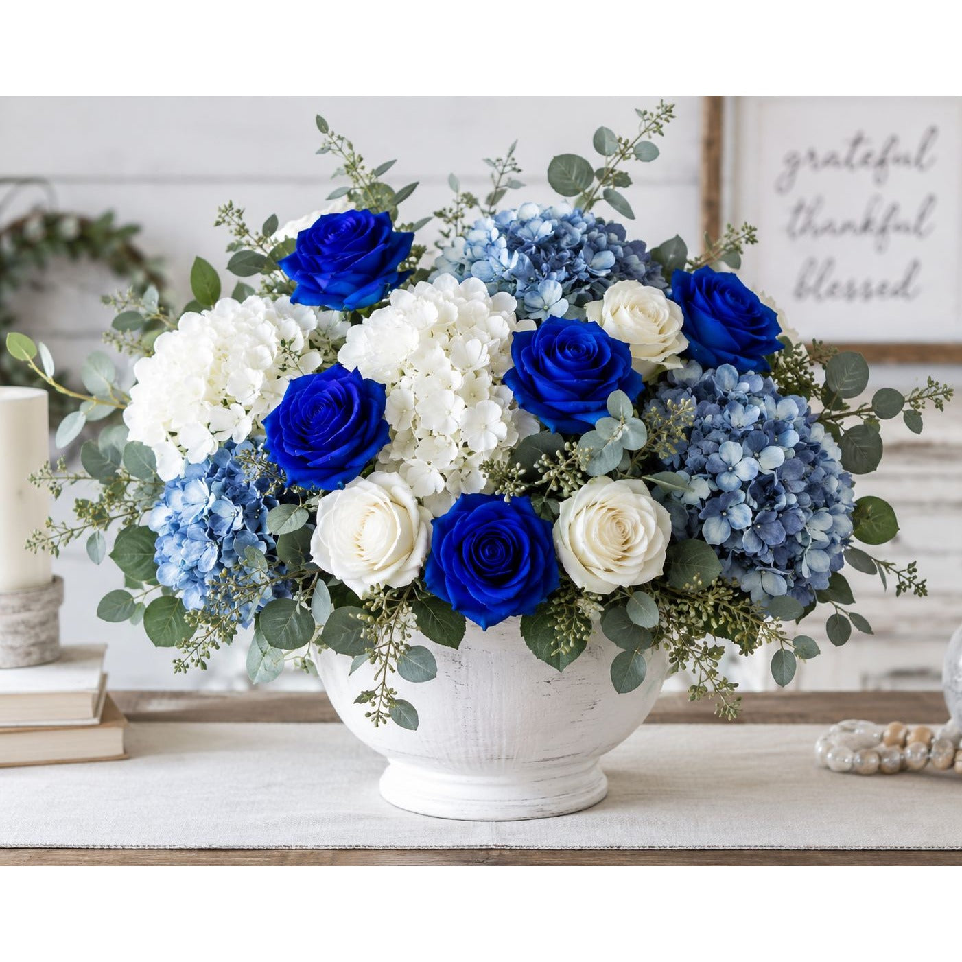 Royal Blue Artificial Roses 6 Stems Faux Silk Rose Bouquet Wedding Flowers Home Decor Floral Supplies Centerpiece Decor