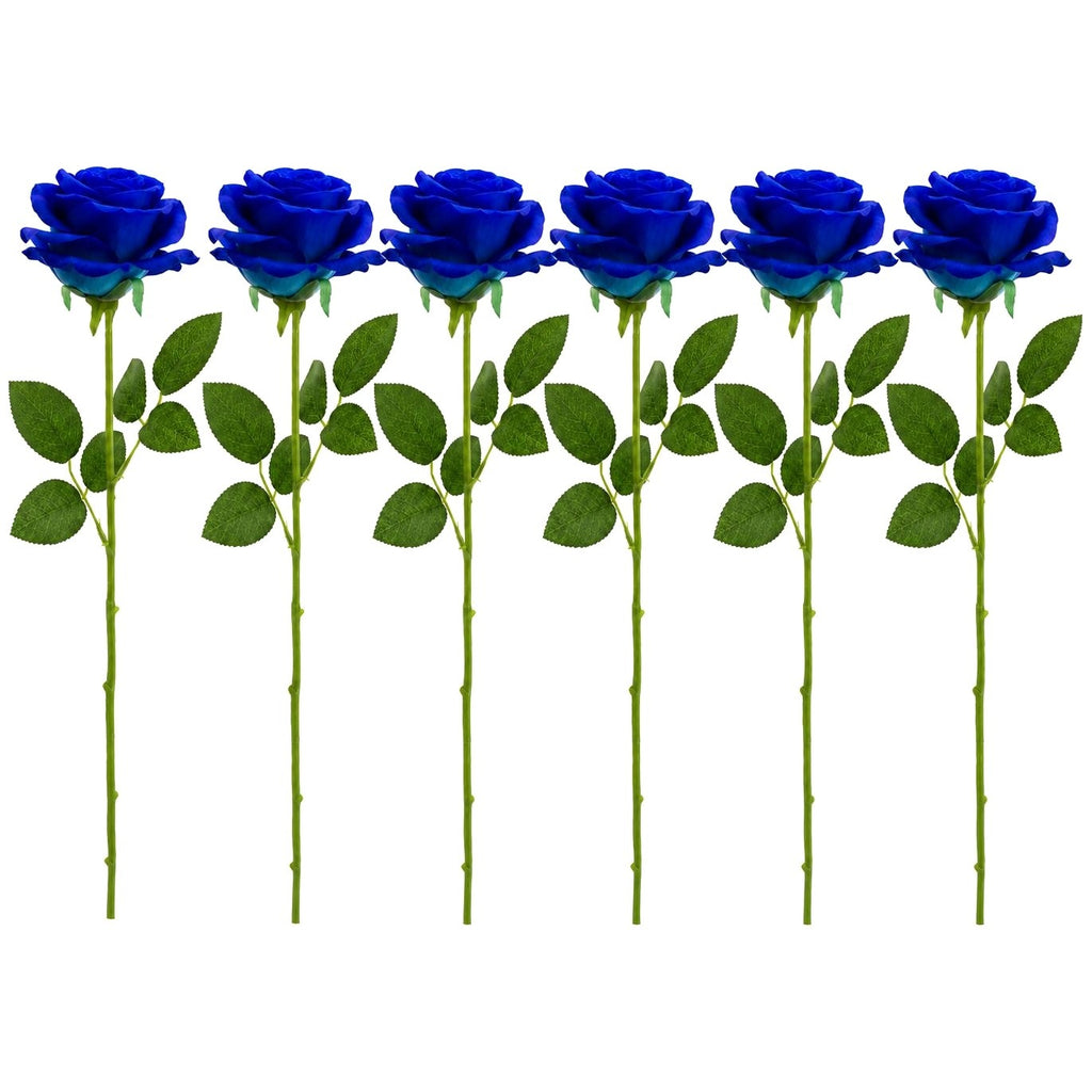 Royal Blue Artificial Roses 6 Stems Faux Silk Rose Bouquet Wedding Flowers Home Decor Floral Supplies Centerpiece Decor