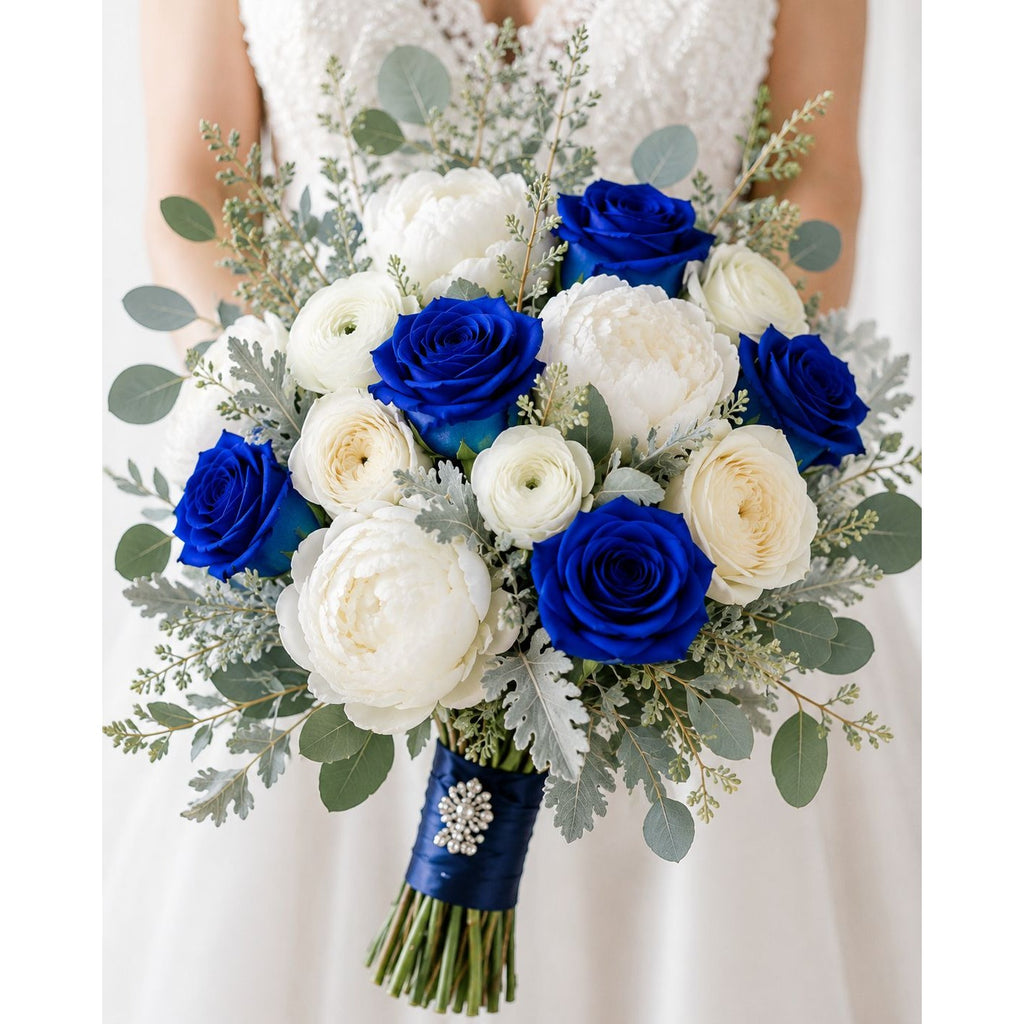Royal Blue Artificial Roses 6 Stems Faux Silk Rose Bouquet Wedding Flowers Home Decor Floral Supplies Centerpiece Decor