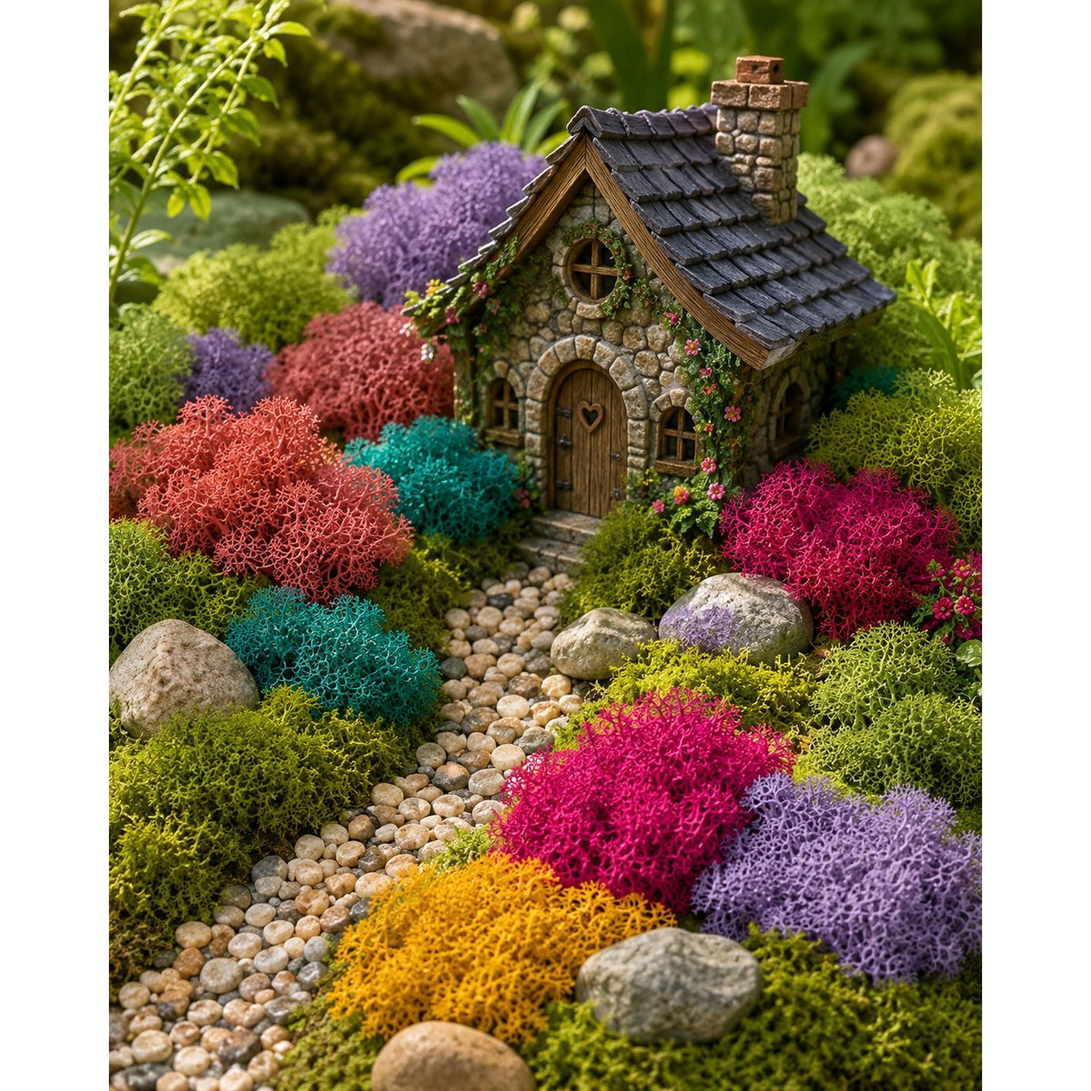 Multicolor Artificial Moss Pink Teal Purple Green Yellow 1.09 oz Fairy Garden Miniature Diorama Craft Moss