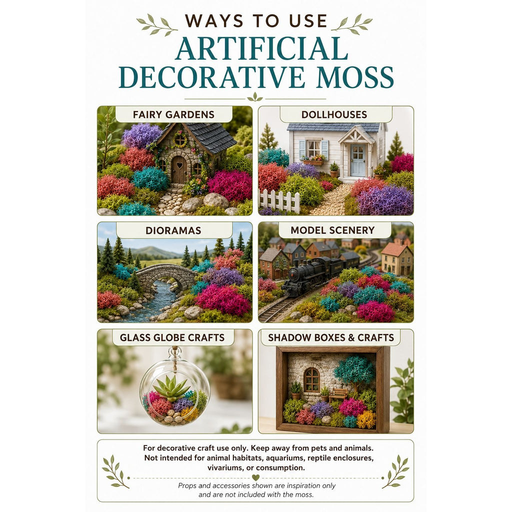 Multicolor Artificial Moss Pink Teal Purple Green Yellow 1.09 oz Fairy Garden Miniature Diorama Craft Moss