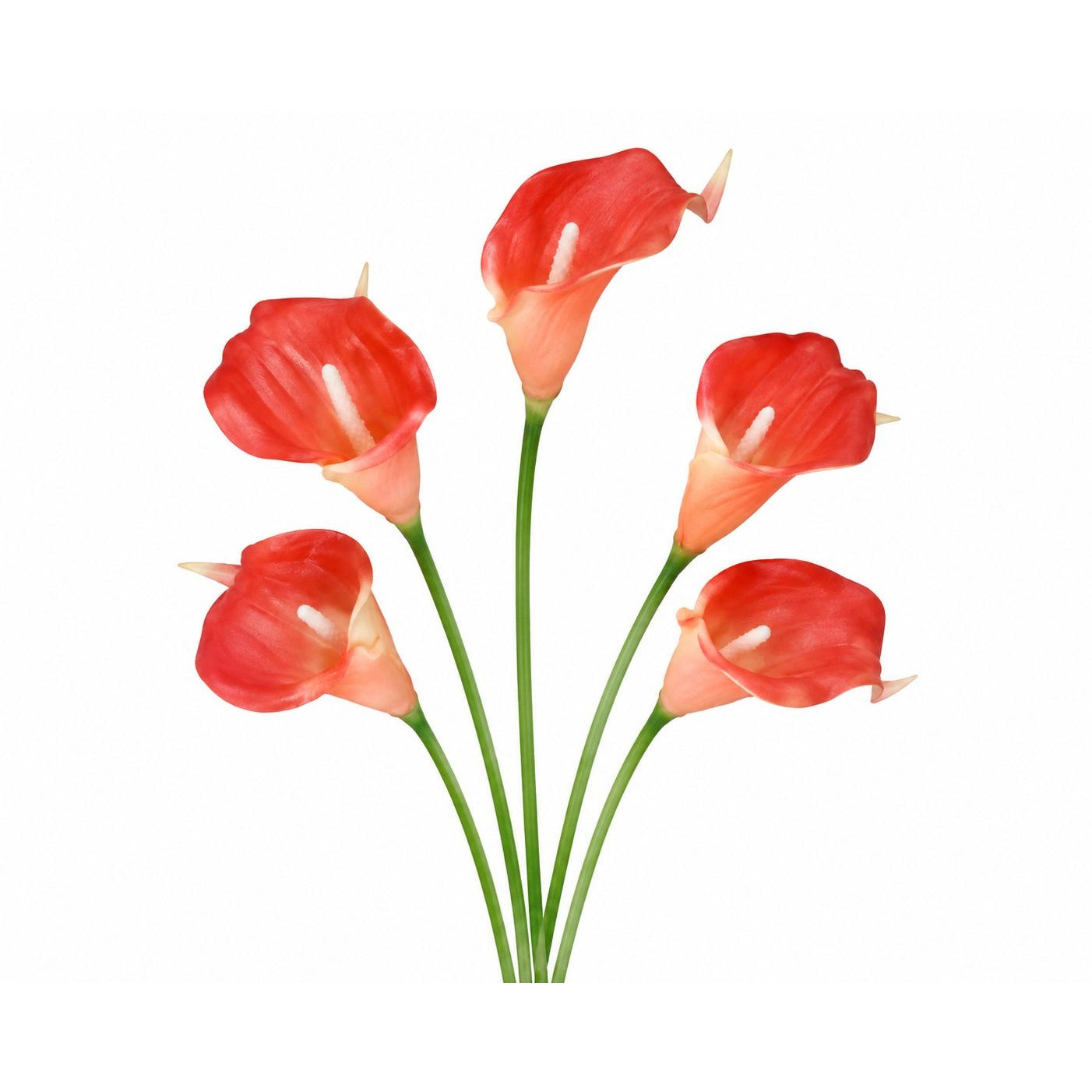 Coral Red Calla Lily Stems, Set of 5, 15-Inch Artificial Flowers