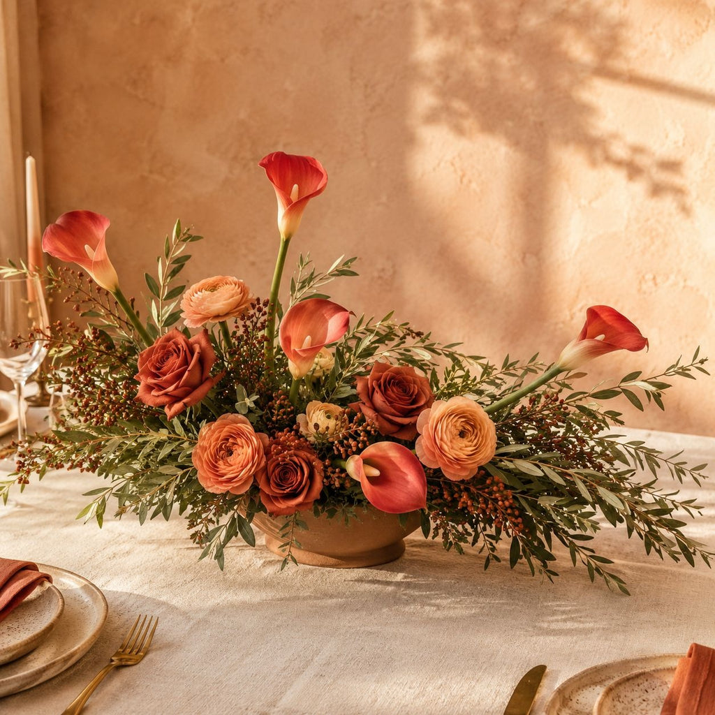 Coral Red Calla Lily Stems, Set of 5, 15-Inch Artificial Flowers