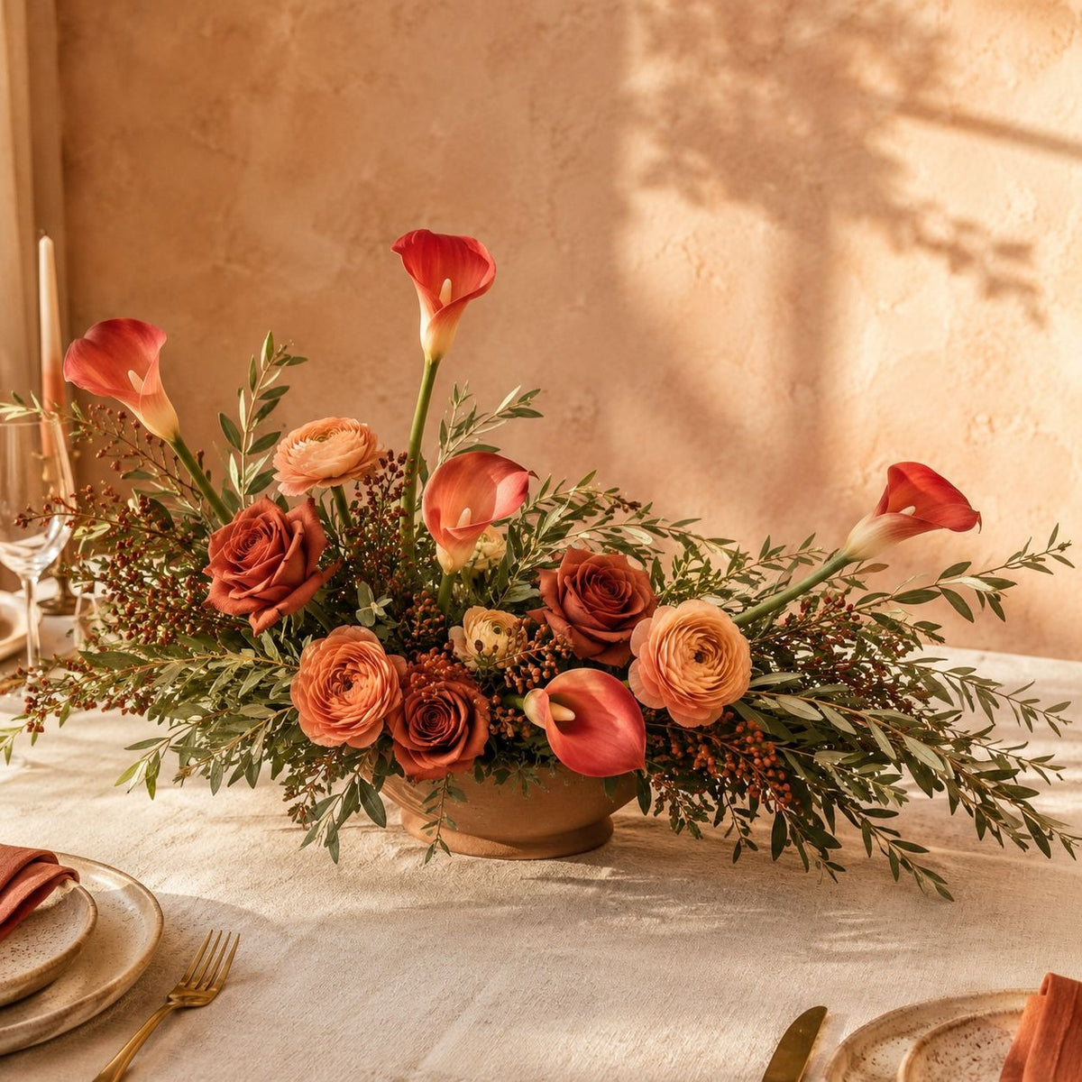 Coral Red Calla Lily Stems, Set of 5, 15-Inch Artificial Flowers