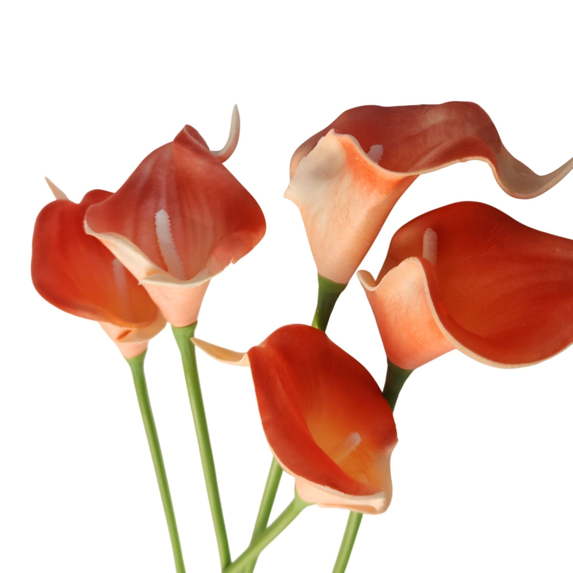 Coral Red Calla Lily Stems, Set of 5, 15-Inch Artificial Flowers