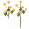 Light Autumn Yellow Pom Pom Chrysanthemum Stems Set of 2, 20 Inch Faux Silk Flowers for Fall Arrangements