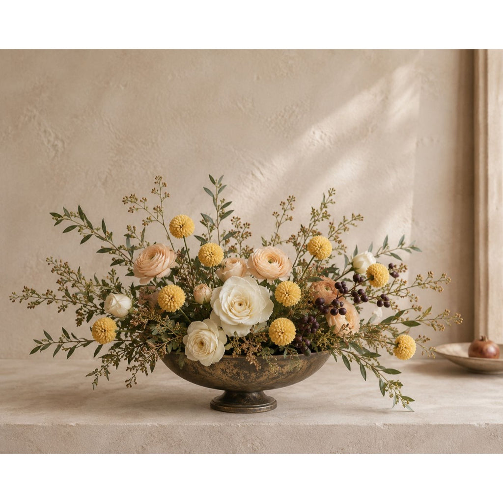 Light Autumn Yellow Pom Pom Chrysanthemum Stems Set of 2, 20 Inch Faux Silk Flowers for Fall Arrangements