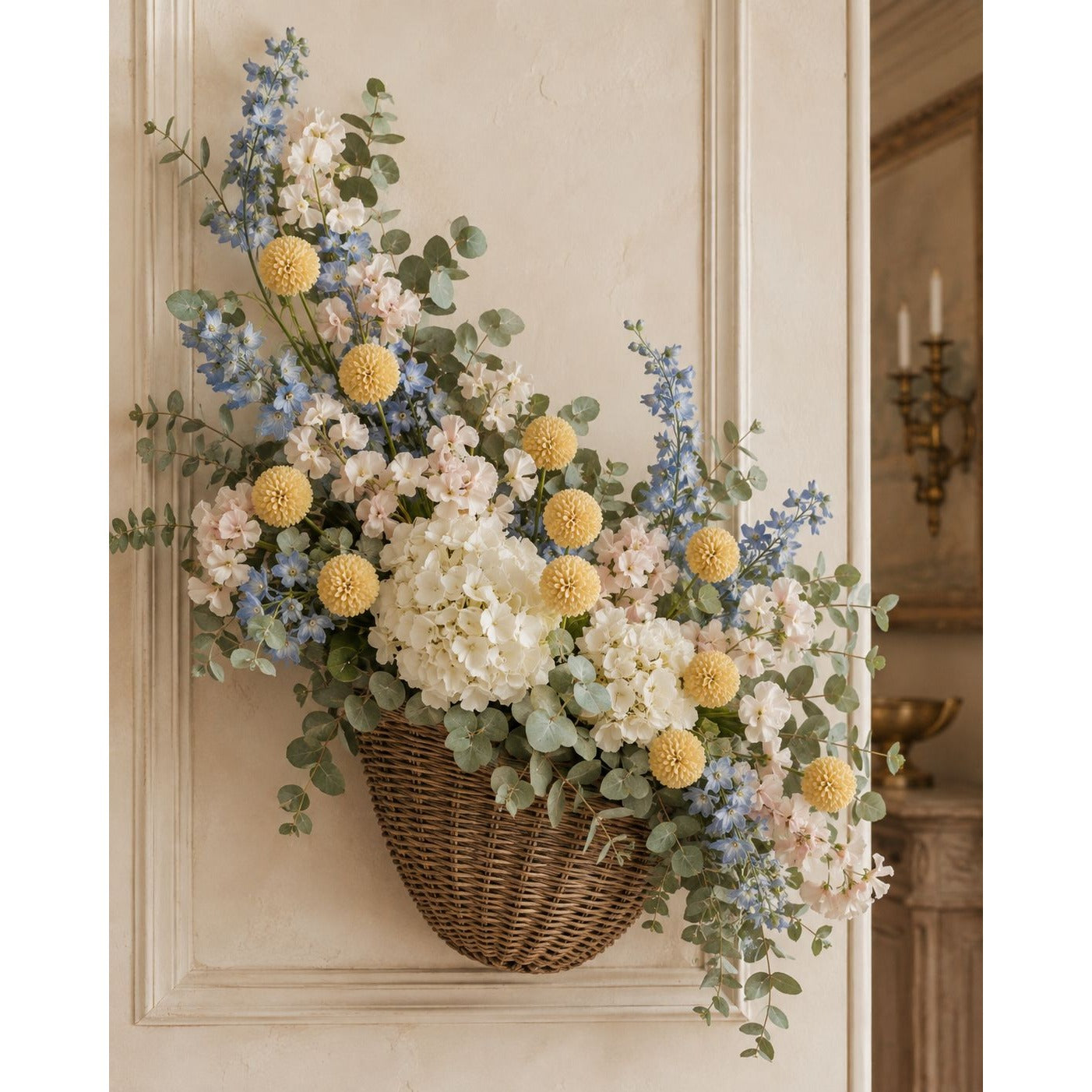 Light Autumn Yellow Pom Pom Chrysanthemum Stems Set of 2, 20 Inch Faux Silk Flowers for Fall Arrangements