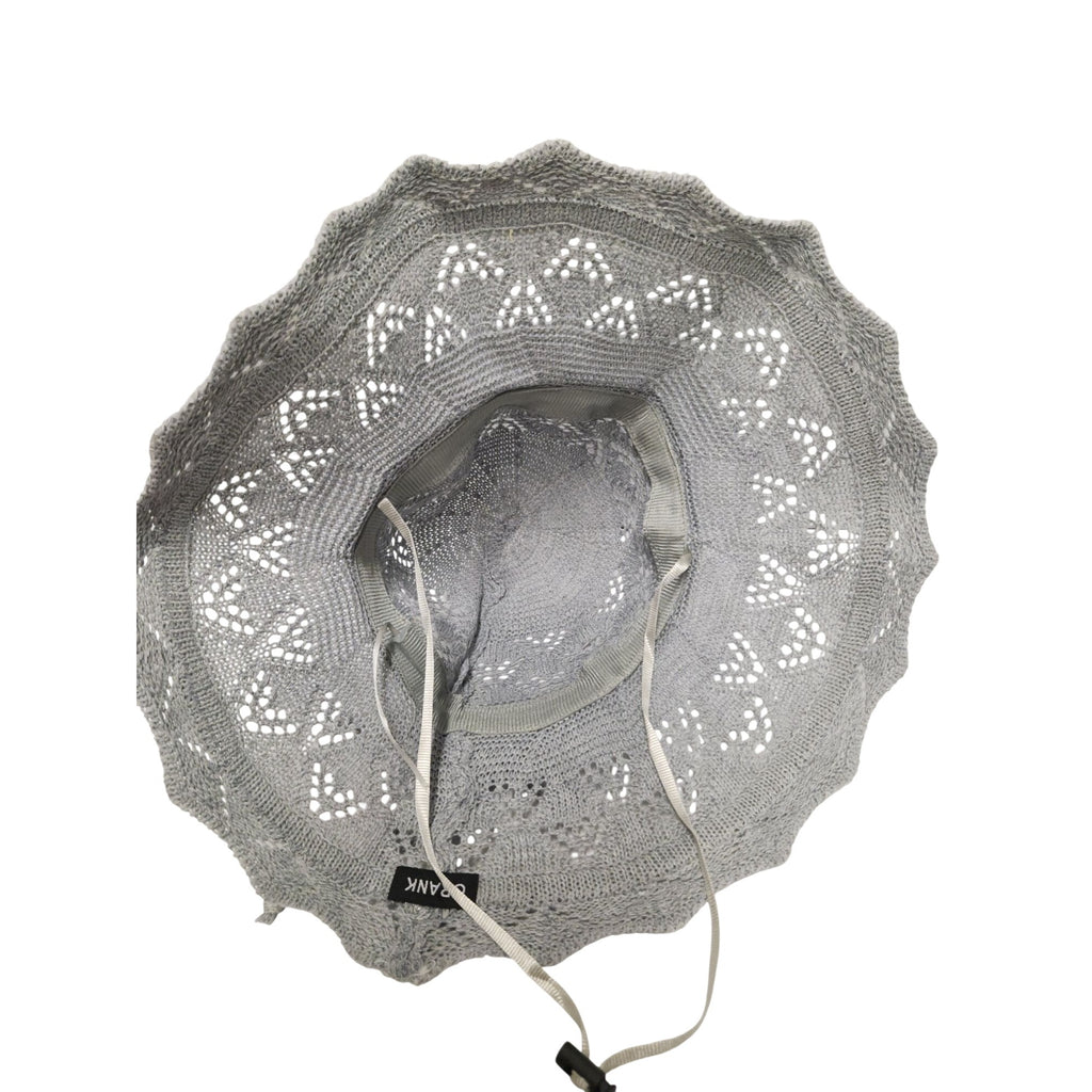 Gray Wide Brim Sun Hat Foldable Womens Summer Beach Hat with Floral Bow UV Protection Travel Garden Hat