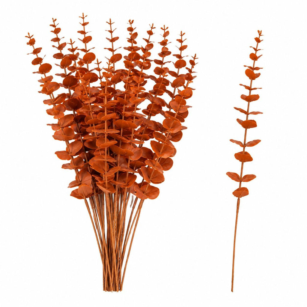 Terracotta Faux Eucalyptus Stems 20pc 15 Inch Wired Artificial Greenery Fall Wreath Floral Picks Autumn Vase Decor