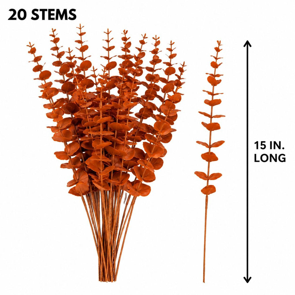 Terracotta Faux Eucalyptus Stems 20pc 15 Inch Wired Artificial Greenery Fall Wreath Floral Picks Autumn Vase Decor