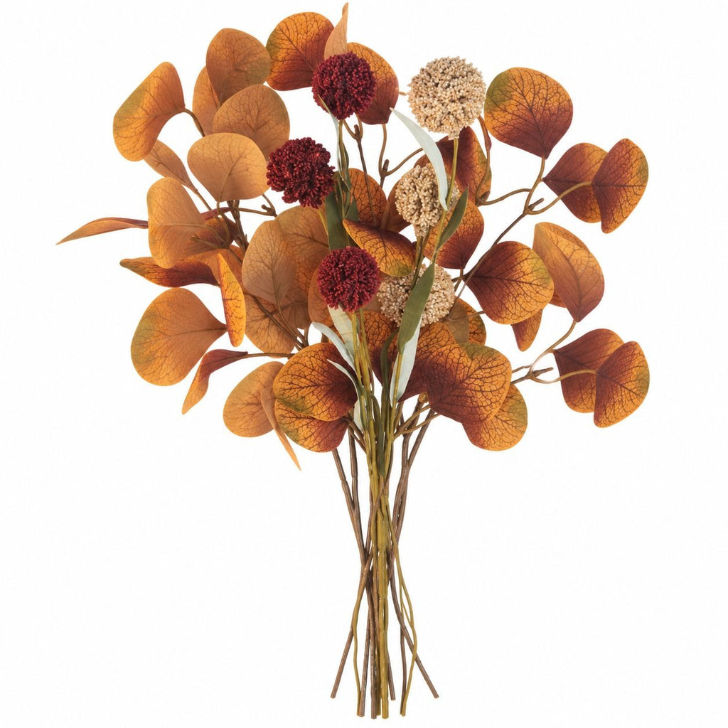 Fall Eucalyptus Stems with Billy Balls, Set of 10, 18 Inch Faux Filler