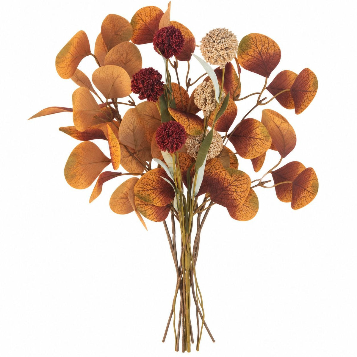Fall Eucalyptus Stems with Billy Balls, Set of 10, 18 Inch Faux Filler