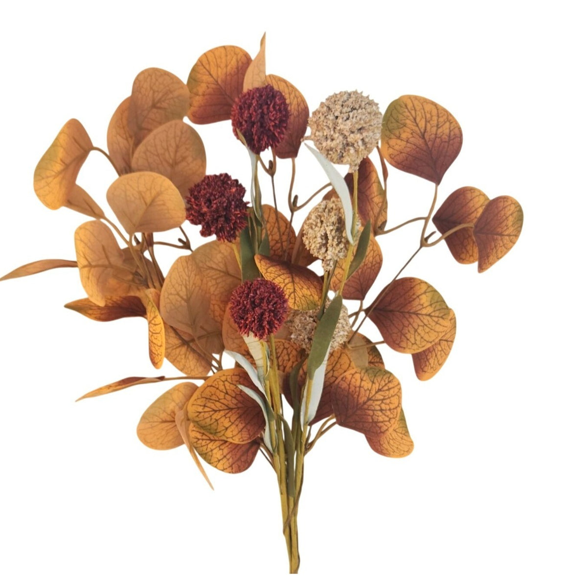 Fall Eucalyptus Stems with Billy Balls, Set of 10, 18 Inch Faux Filler