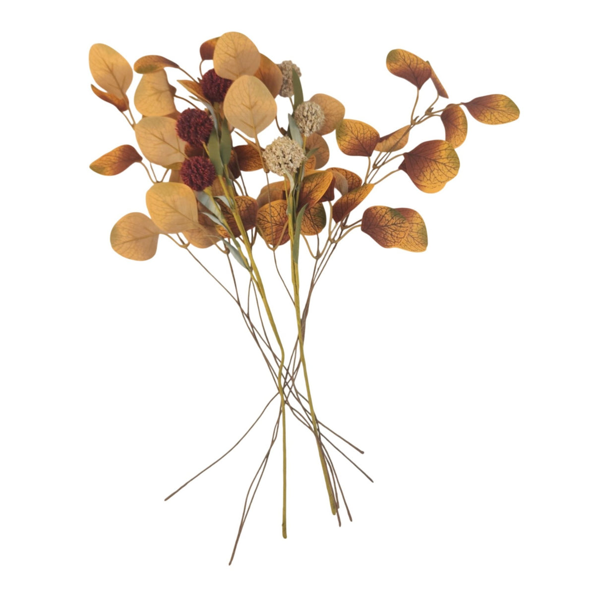 Fall Eucalyptus Stems with Billy Balls, Set of 10, 18 Inch Faux Filler
