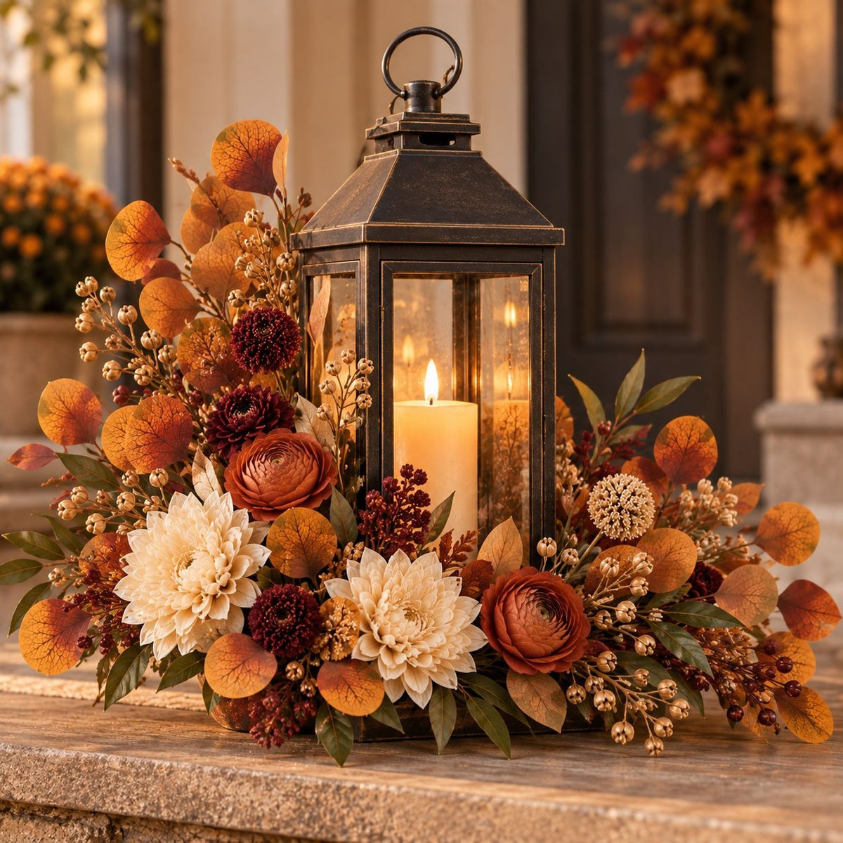 Fall Eucalyptus Stems with Billy Balls, Set of 10, 18 Inch Faux Filler