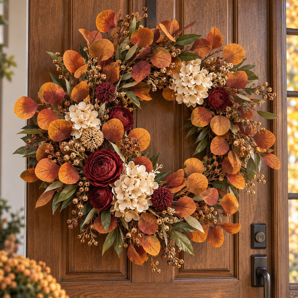 Fall Eucalyptus Stems with Billy Balls, Set of 10, 18 Inch Faux Filler