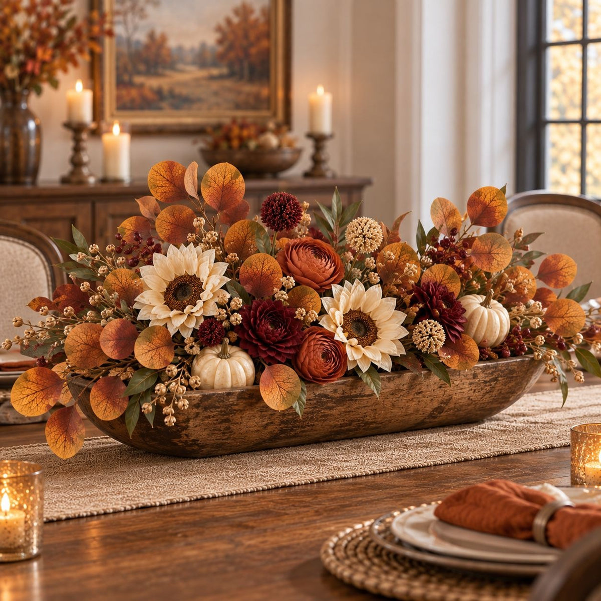 Fall Eucalyptus Stems with Billy Balls, Set of 10, 18 Inch Faux Filler