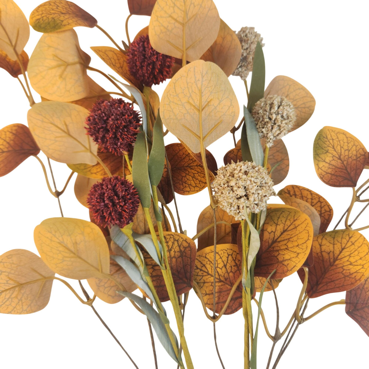 Fall Eucalyptus Stems with Billy Balls, Set of 10, 18 Inch Faux Filler