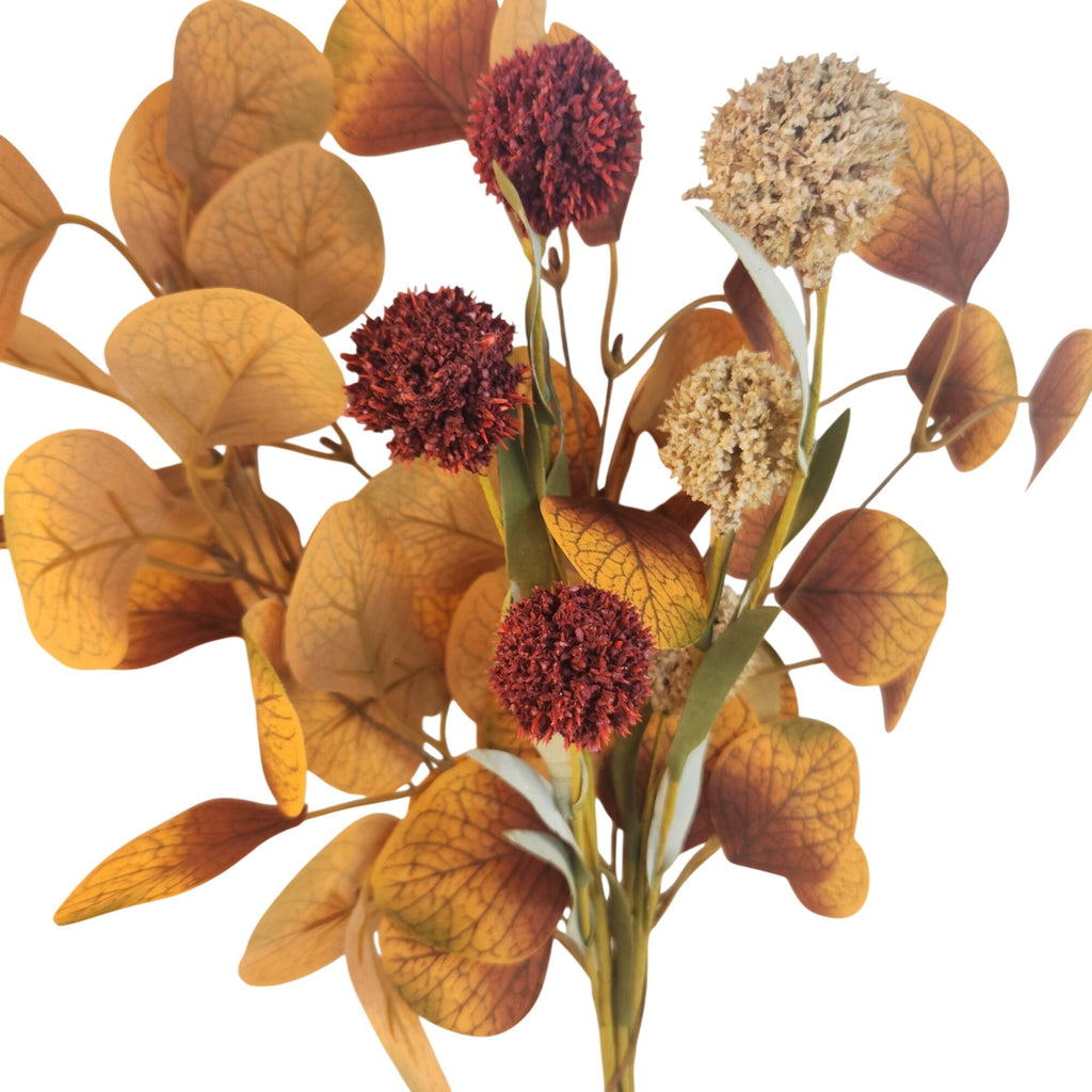 Fall Eucalyptus Stems with Billy Balls, Set of 10, 18 Inch Faux Filler