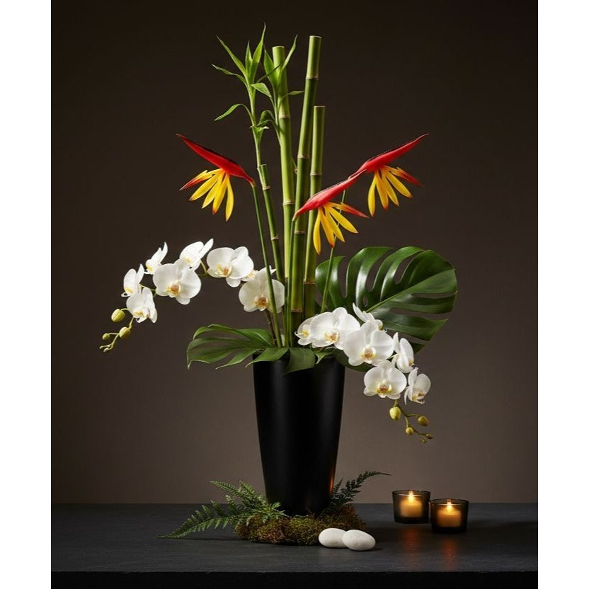 Corkwaw Bird of Paradise Stems Set of 3, Soft Touch Red Yellow Tropical Faux Flowers, Resort Style Coastal Vase Decor