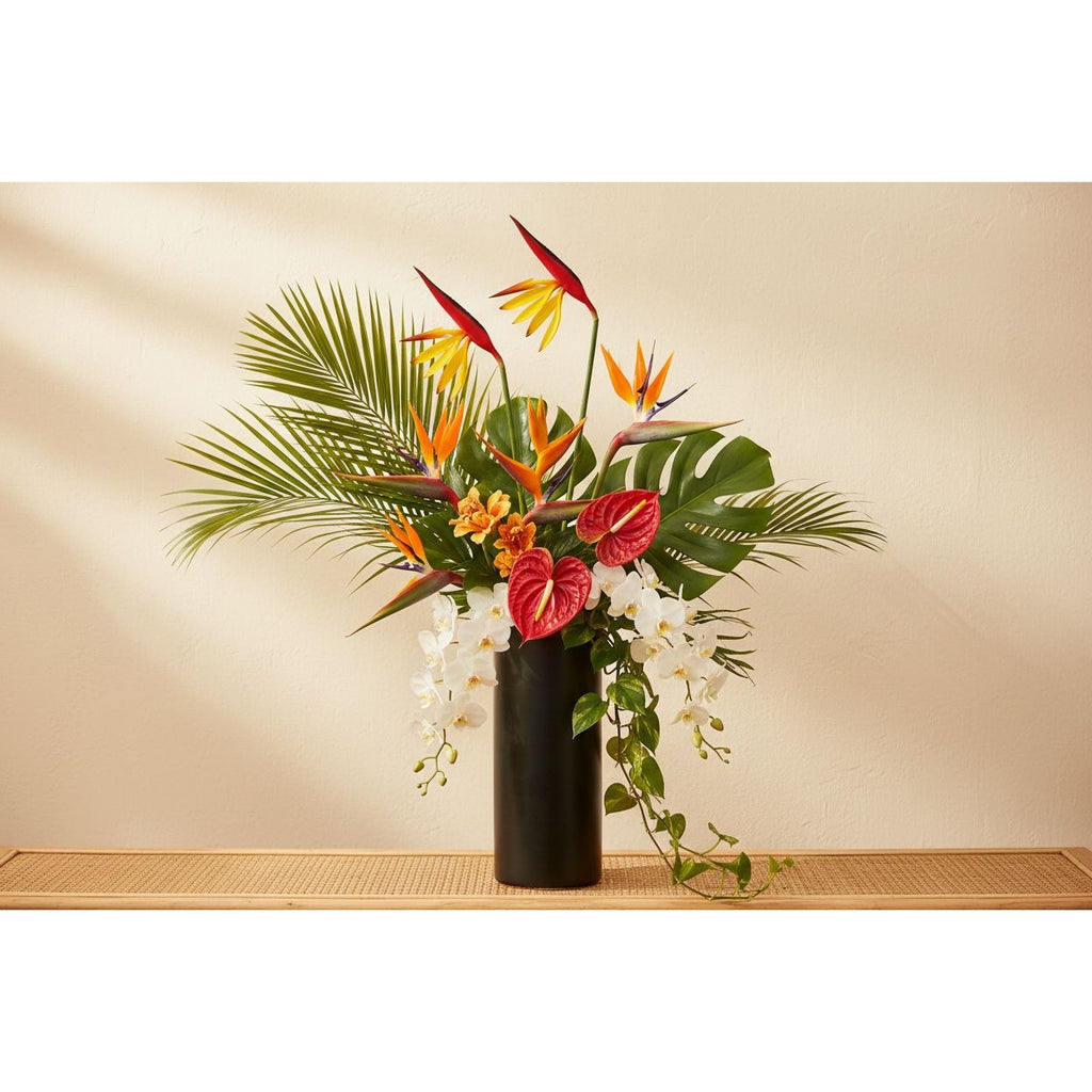 Corkwaw Bird of Paradise Stems Set of 3, Soft Touch Red Yellow Tropical Faux Flowers, Resort Style Coastal Vase Decor