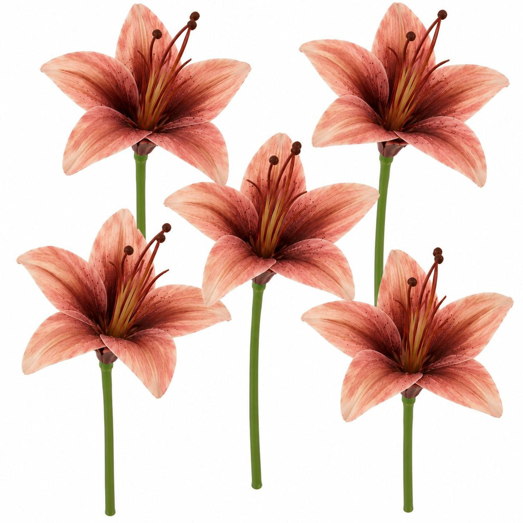 5 Peach Blush Terracotta Artificial Silk Lily Stems, 4 Inch Faux Flowers