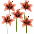 5 Peach Blush Terracotta Artificial Silk Lily Stems, 4 Inch Faux Flowers