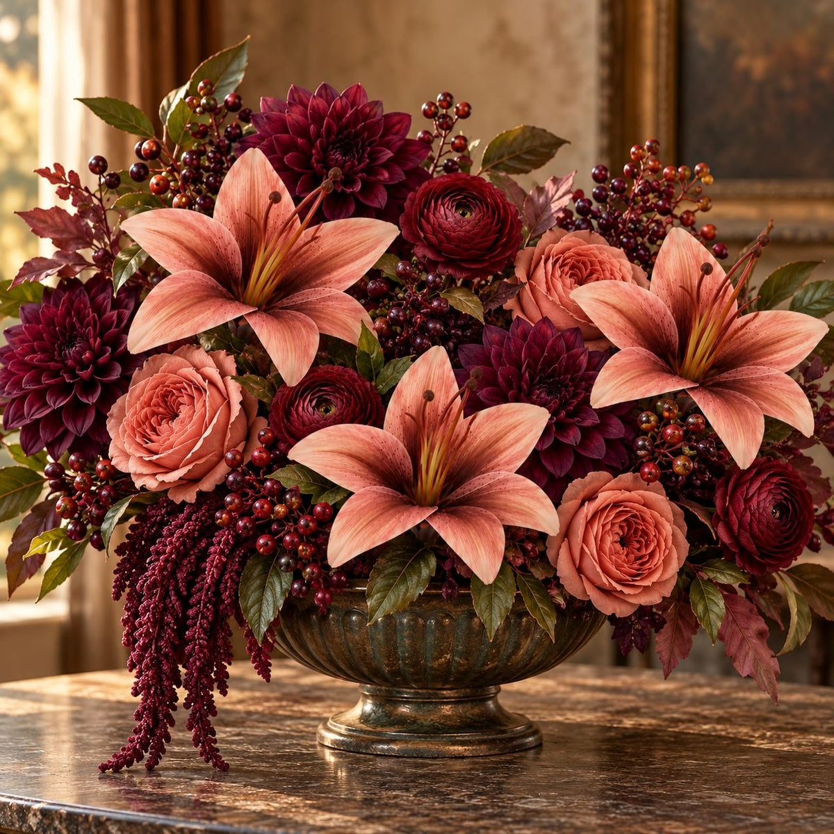 5 Peach Blush Terracotta Artificial Silk Lily Stems, 4 Inch Faux Flowers