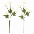 Warm Cream White Pom Pom Chrysanthemum Stems Set of 2, 20 Inch Artificial Silk Flowers