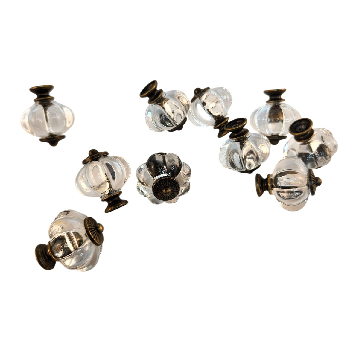 Clear Acrylic Pumpkin Cabinet Knobs Antique Bronze Set of 3 Drawer Pulls Hardware