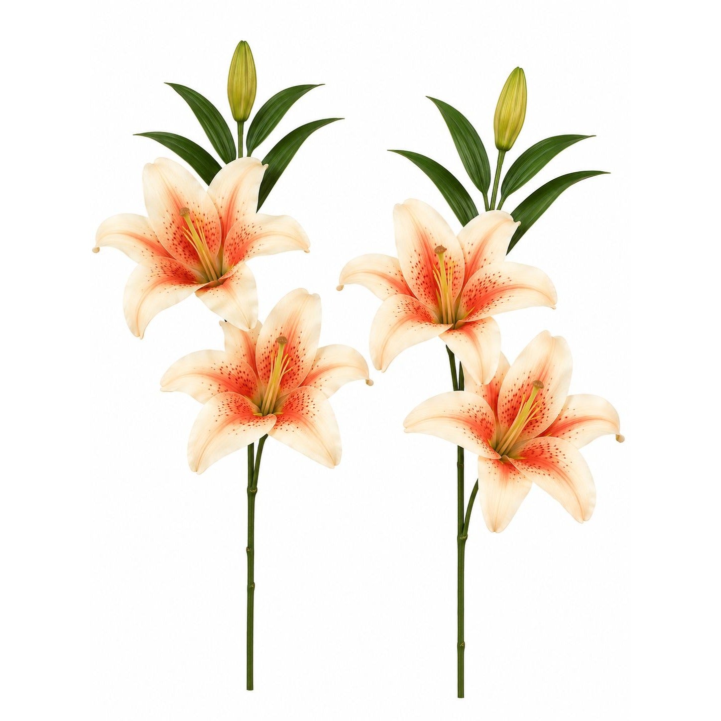 Real Touch Coral Peach Lily Stems Set of 2 Artificial Lily Flowers Faux Floral Stems Peach Lily Spray Cottage Garden Flowers French Country