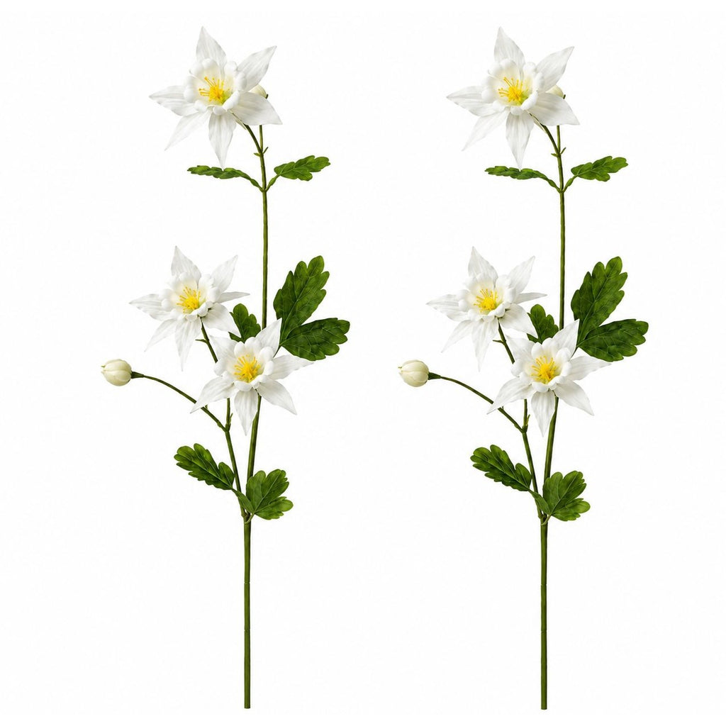 Artificial Columbine Flowers Real Touch White Aquilegia Set of 2 23 Inch Stems for Wreaths and Arrangements