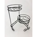 Black Metal Scrollwork 2-Tier Stand For Plants Or Food Display 16" Tall Sturdy Design
