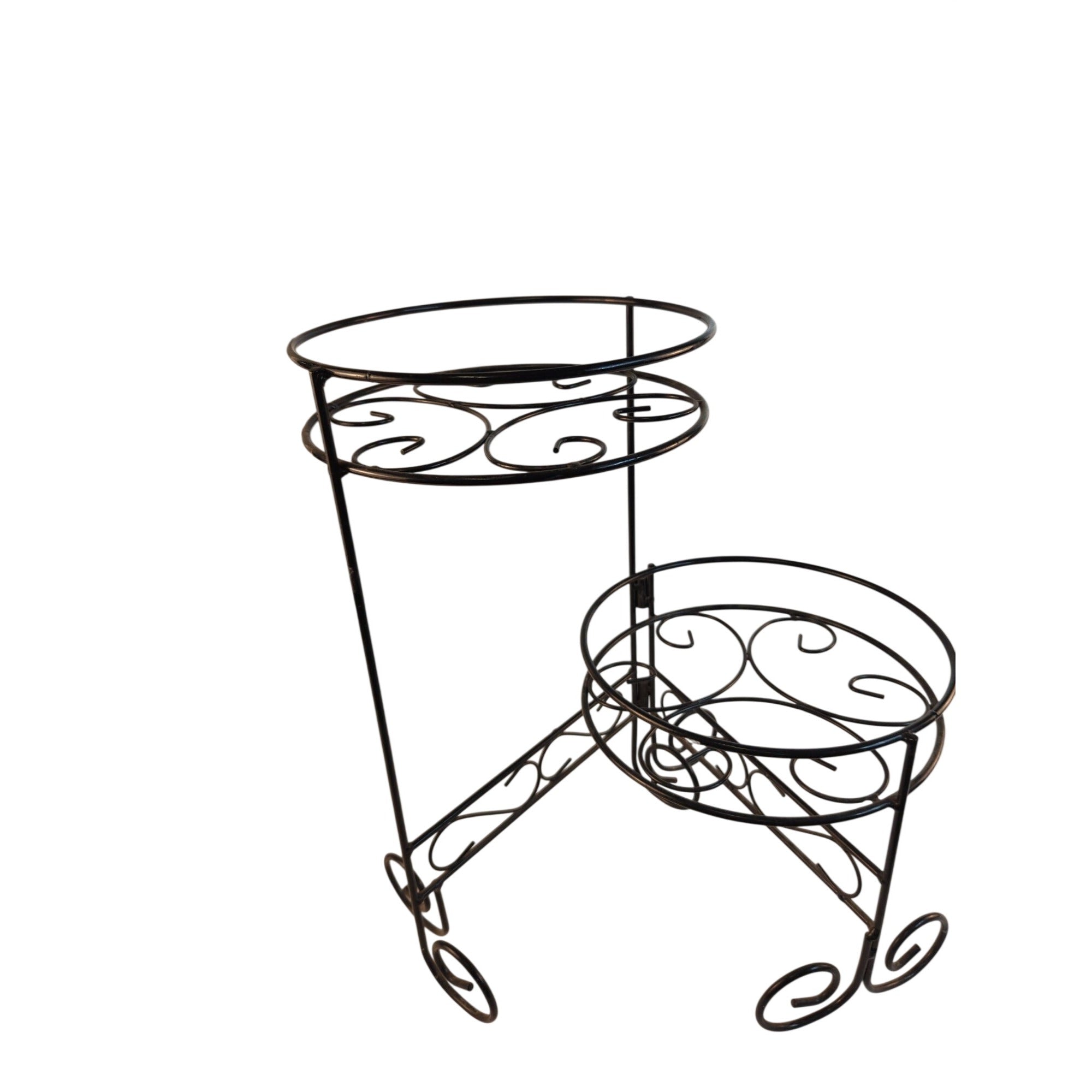 Black Metal Scrollwork 2-Tier Stand For Plants Or Food Display 16" Tall Sturdy Design