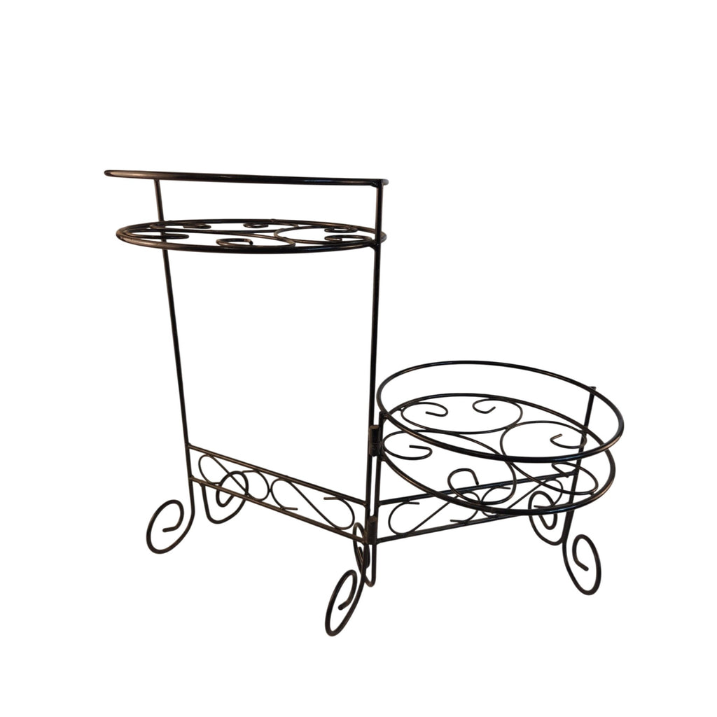 Black Metal Scrollwork 2-Tier Stand For Plants Or Food Display 16" Tall Sturdy Design