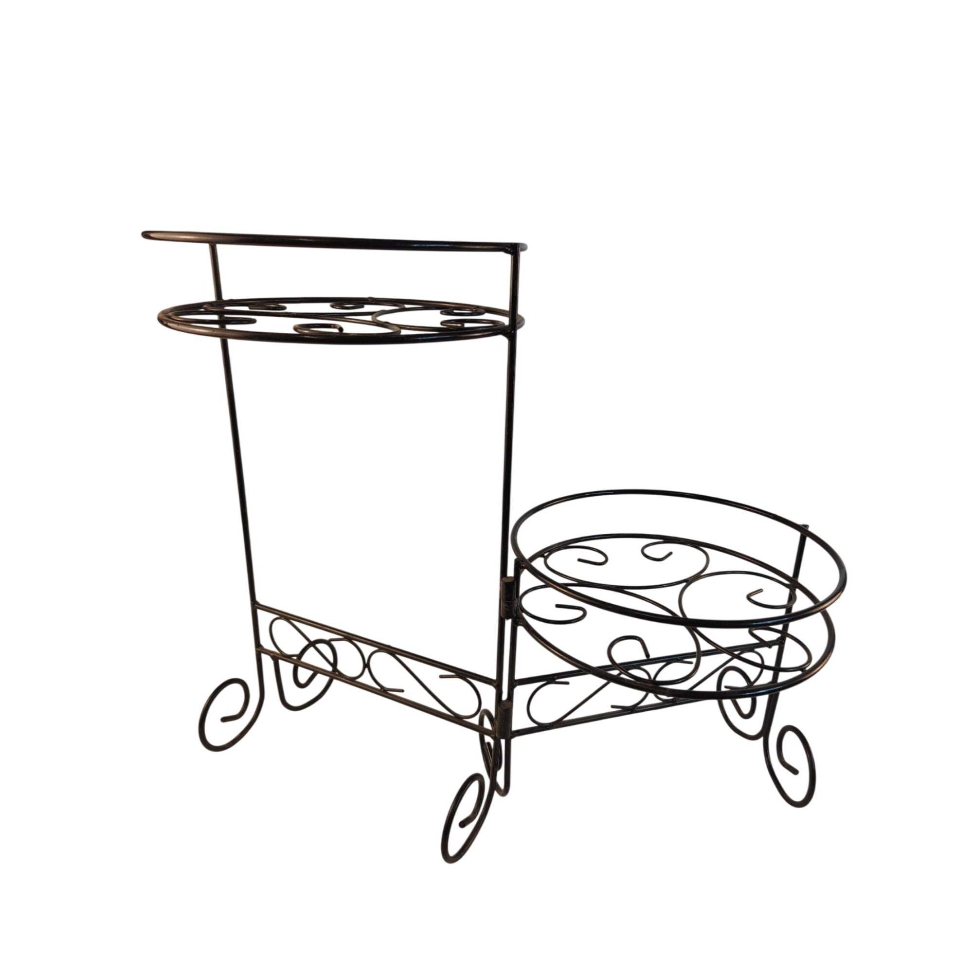 Black Metal Scrollwork 2-Tier Stand For Plants Or Food Display 16" Tall Sturdy Design