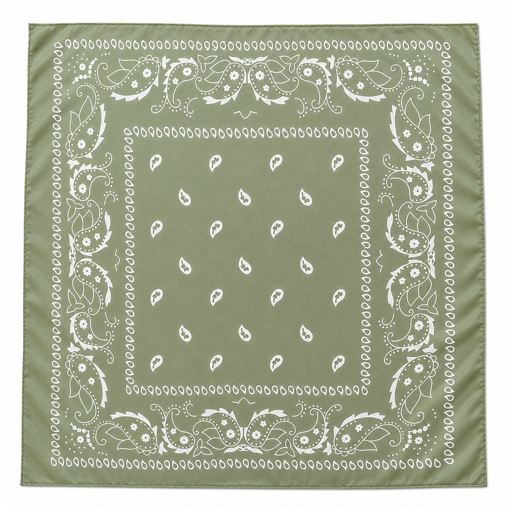 Sage Green Paisley Satin Scarf Square Wild Rag Head Neck Hair Wrap Bag Scarf Boho Western 35x35