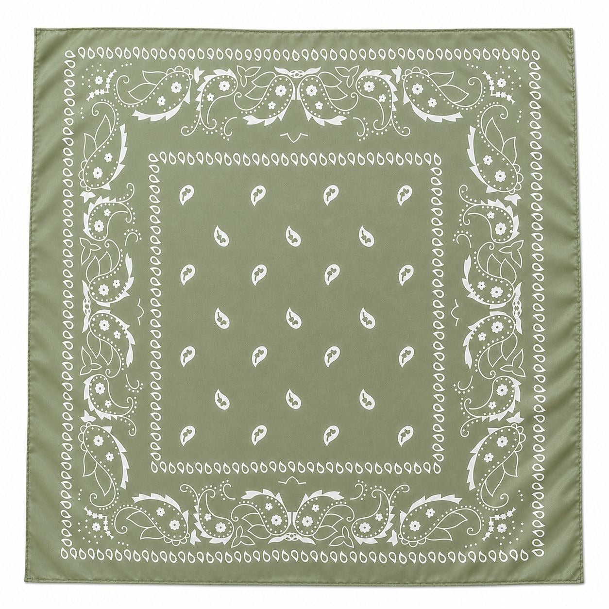 Sage Green Paisley Satin Scarf Square Wild Rag Head Neck Hair Wrap Bag Scarf Boho Western 35x35