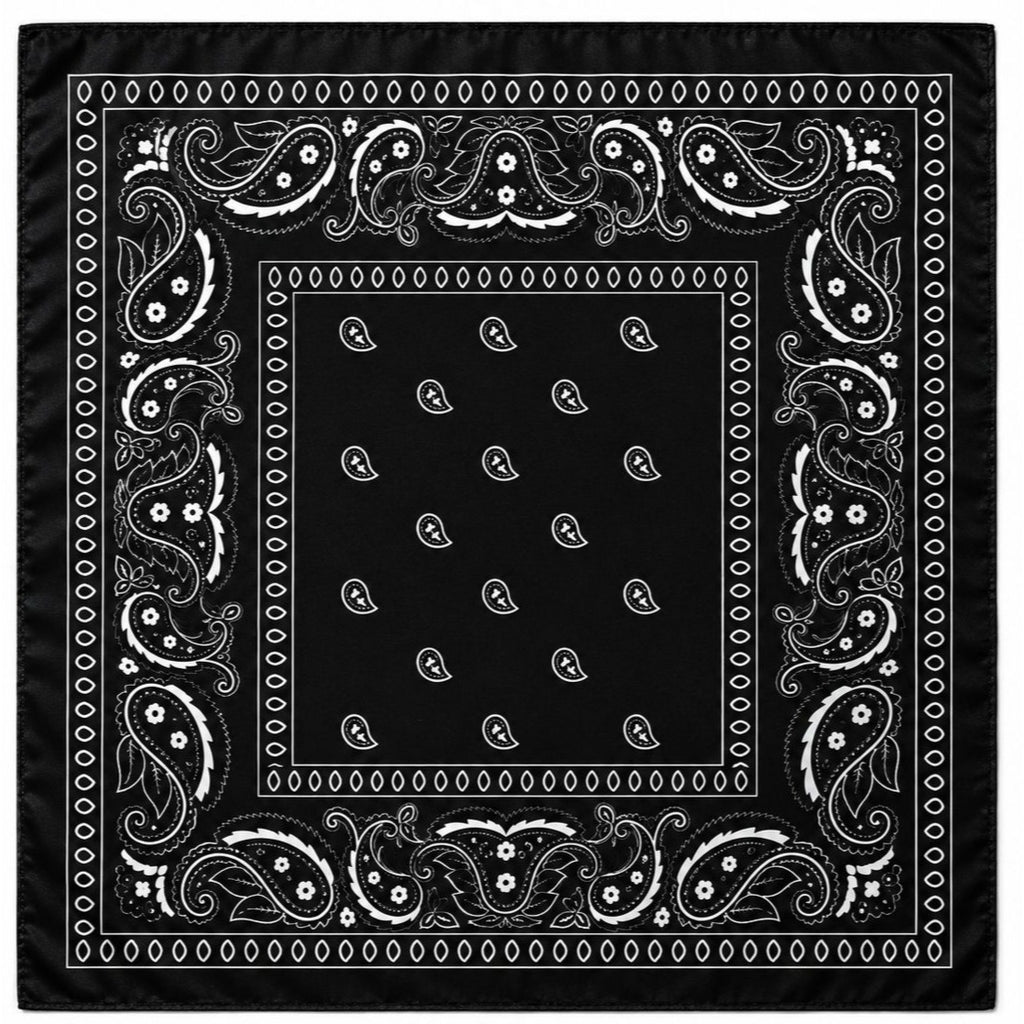 Black White Paisley Wild Rag Scarf, 35 x 35 Inch Satin Square