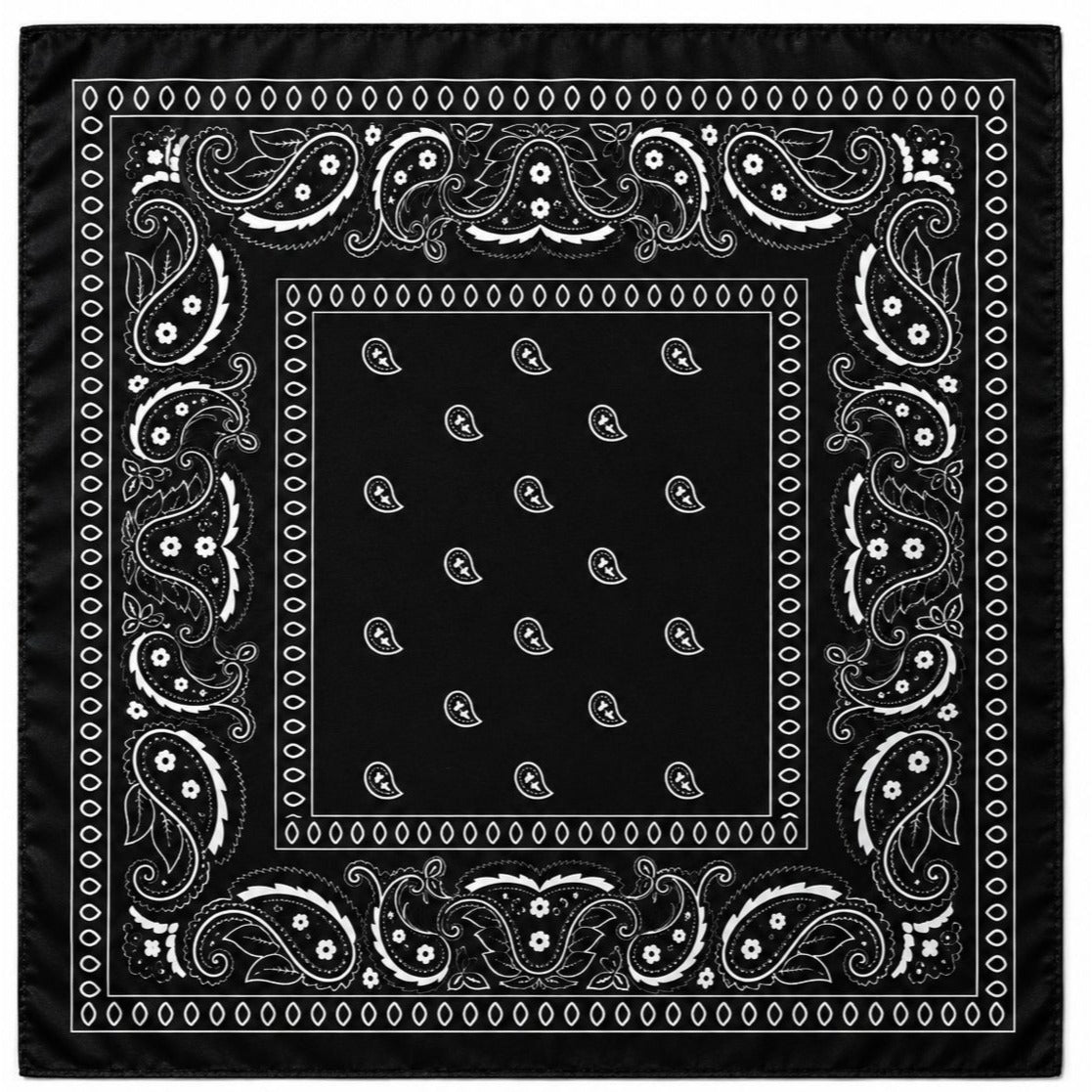 Black White Paisley Wild Rag Scarf, 35 x 35 Inch Satin Square
